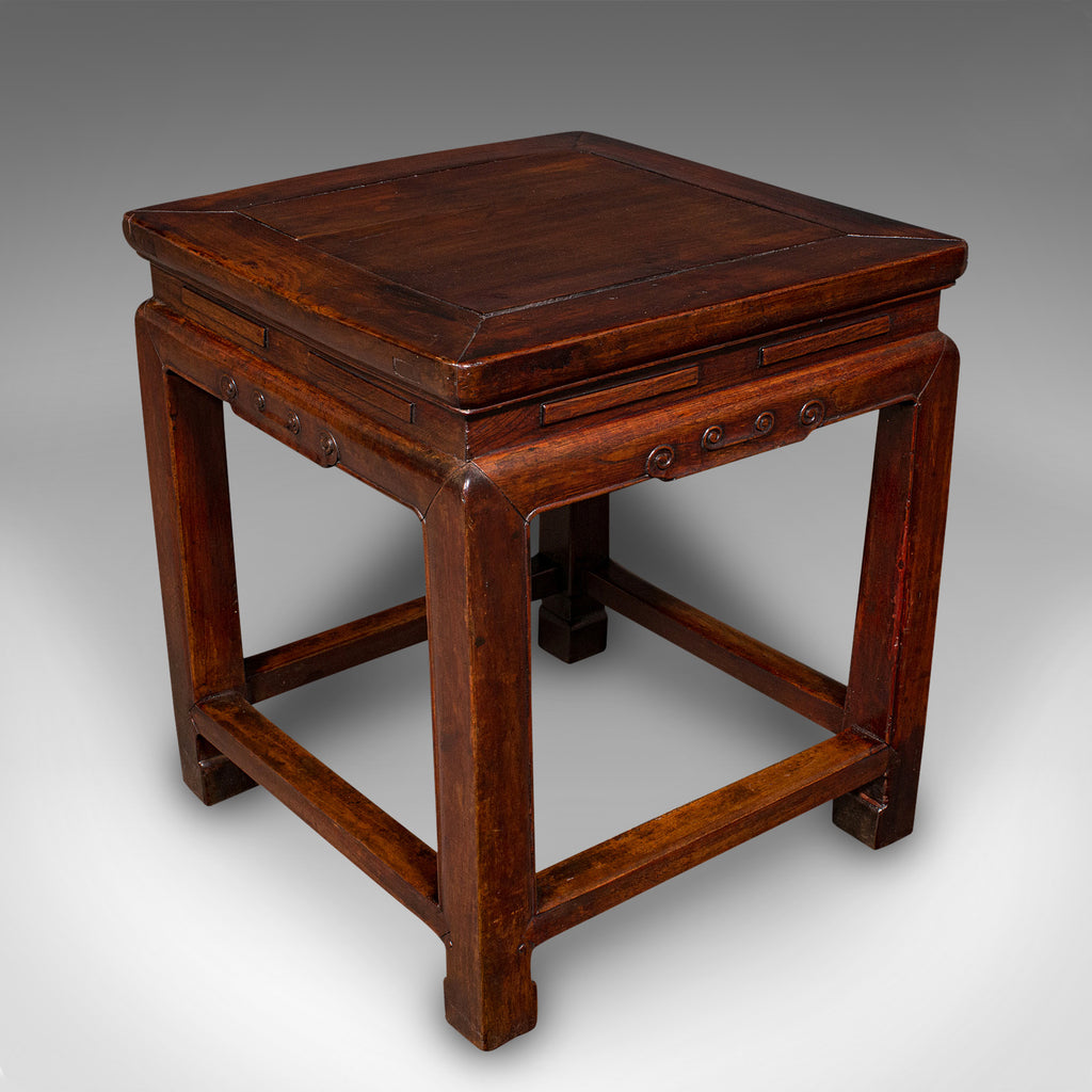 Small Antique Occasional Table, Oriental, Chinese Elm, Accent Stool, Victorian