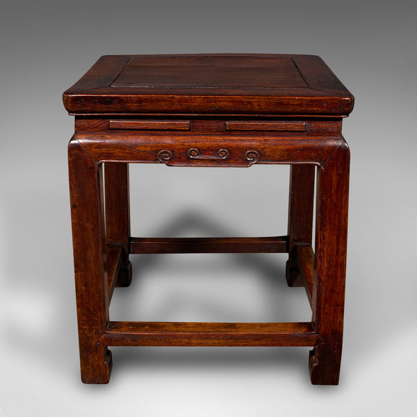 Small Antique Occasional Table, Oriental, Chinese Elm, Accent Stool, Victorian