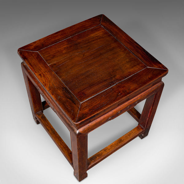 Small Antique Occasional Table, Oriental, Chinese Elm, Accent Stool, Victorian