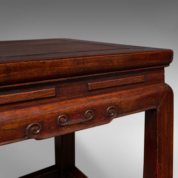 Small Antique Occasional Table, Oriental, Chinese Elm, Accent Stool, Victorian