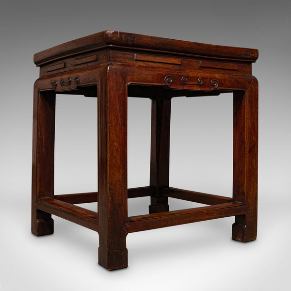 Small Antique Occasional Table, Oriental, Chinese Elm, Accent Stool, Victorian