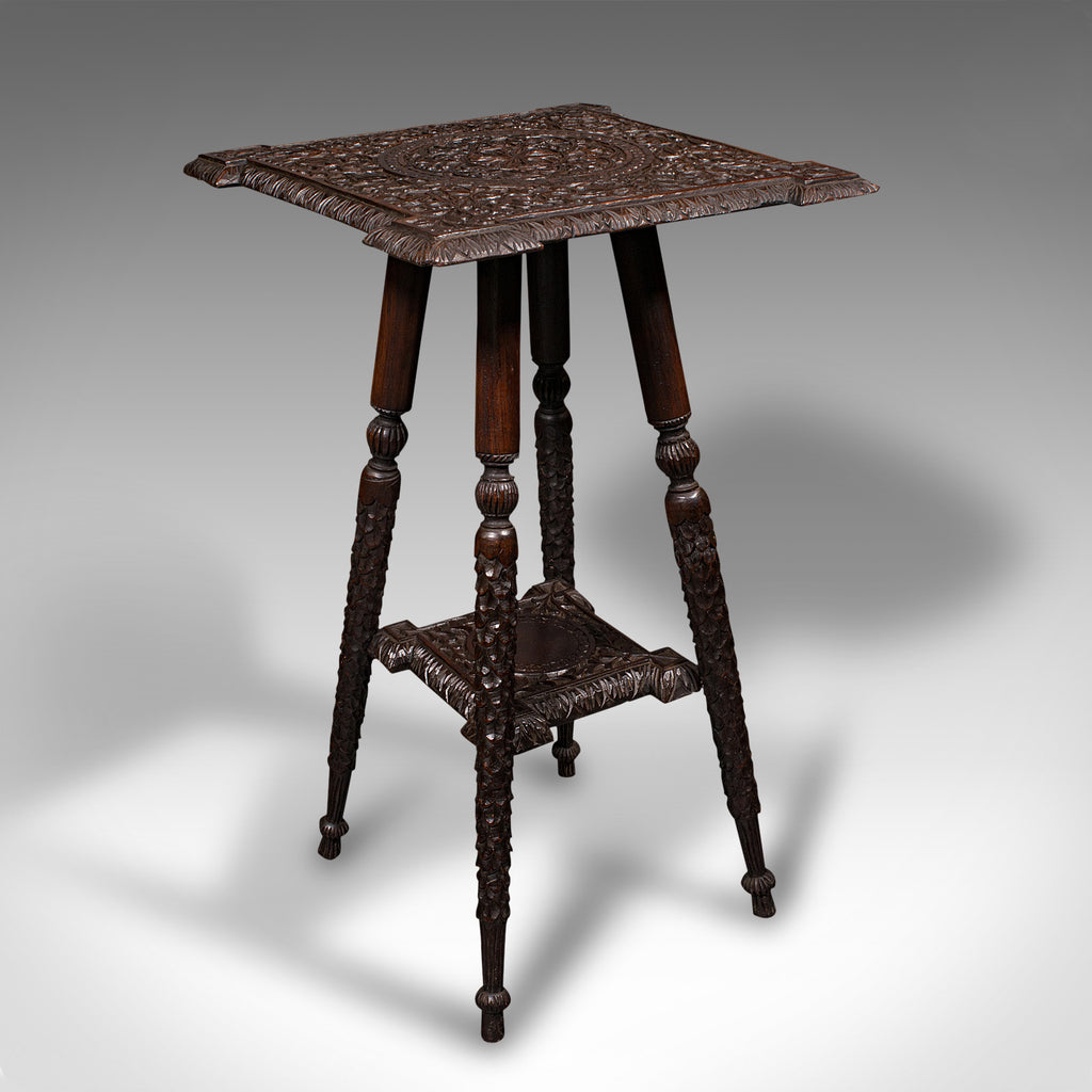 Small Antique Lamp Table, Indian, Carved Teak, Decorative, Occasional, Victorian