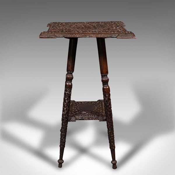 Small Antique Lamp Table, Indian, Carved Teak, Decorative, Occasional, Victorian