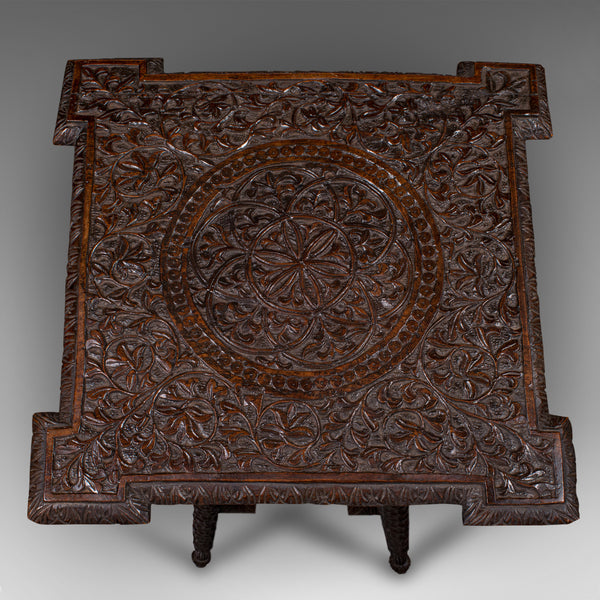 Small Antique Lamp Table, Indian, Carved Teak, Decorative, Occasional, Victorian