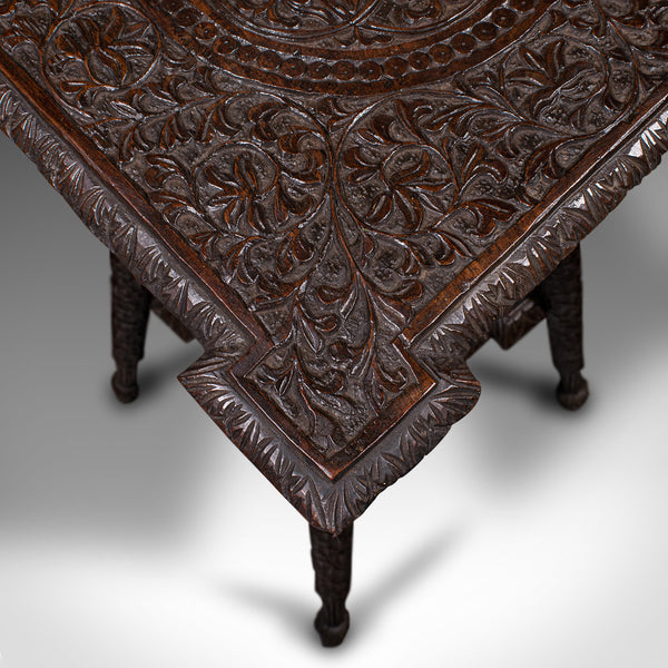 Small Antique Lamp Table, Indian, Carved Teak, Decorative, Occasional, Victorian