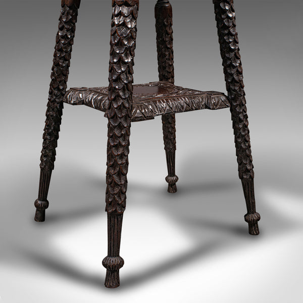 Small Antique Lamp Table, Indian, Carved Teak, Decorative, Occasional, Victorian