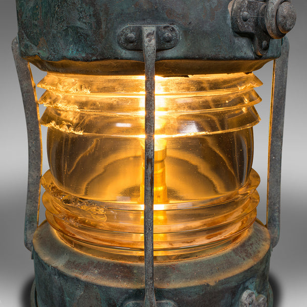 Antique Ship's Anchor Lamp, English, Bronze, Glass, Maritime Light, Edwardian