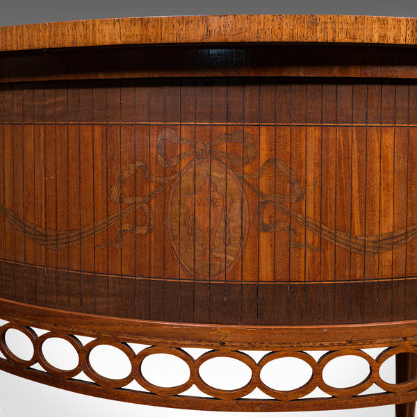 Antique Demi Lune Crystal Cabinet, English, Table, Georgian Revival, Victorian