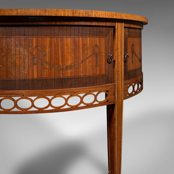 Antique Demi Lune Crystal Cabinet, English, Table, Georgian Revival, Victorian