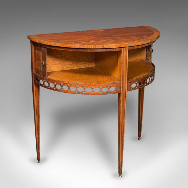 Antique Demi Lune Crystal Cabinet, English, Table, Georgian Revival, Victorian