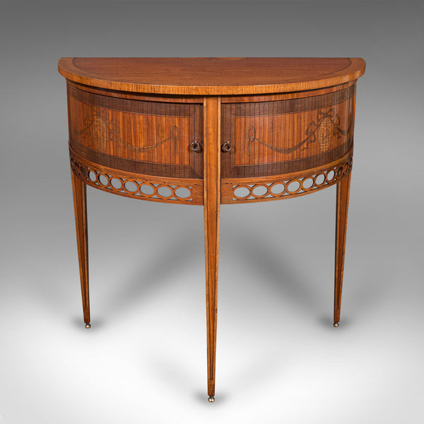 Antique Demi Lune Crystal Cabinet, English, Table, Georgian Revival, Victorian