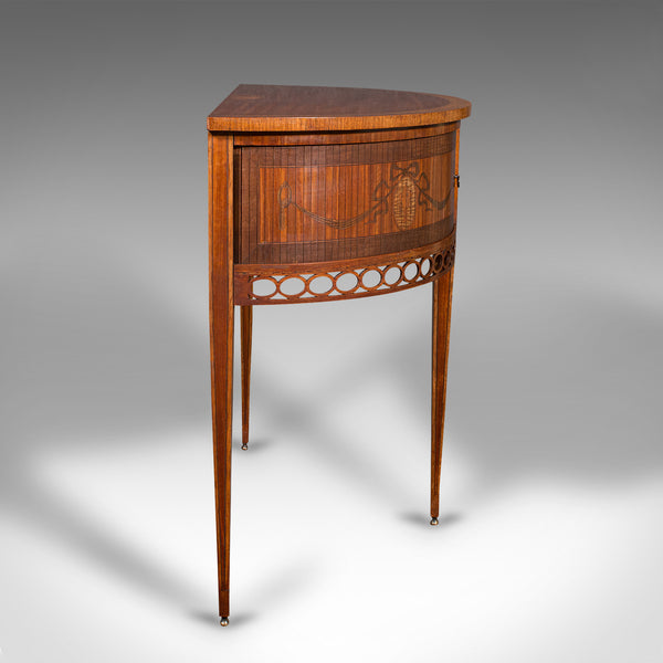 Antique Demi Lune Crystal Cabinet, English, Table, Georgian Revival, Victorian