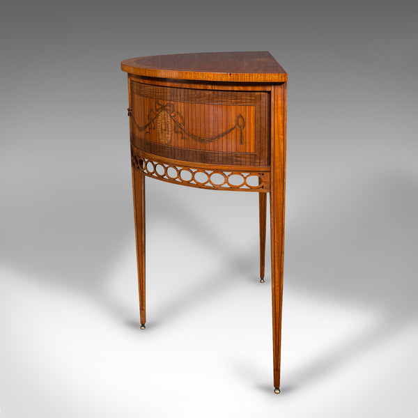 Antique Demi Lune Crystal Cabinet, English, Table, Georgian Revival, Victorian