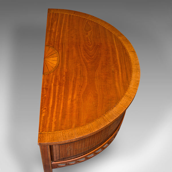 Antique Demi Lune Crystal Cabinet, English, Table, Georgian Revival, Victorian