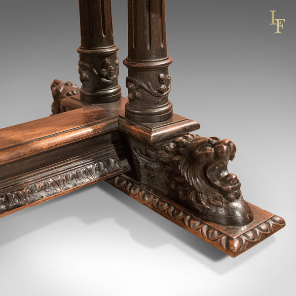 Antique Library Table, Victorian Carved Oak, Scottish c.1850 - London Fine Antiques