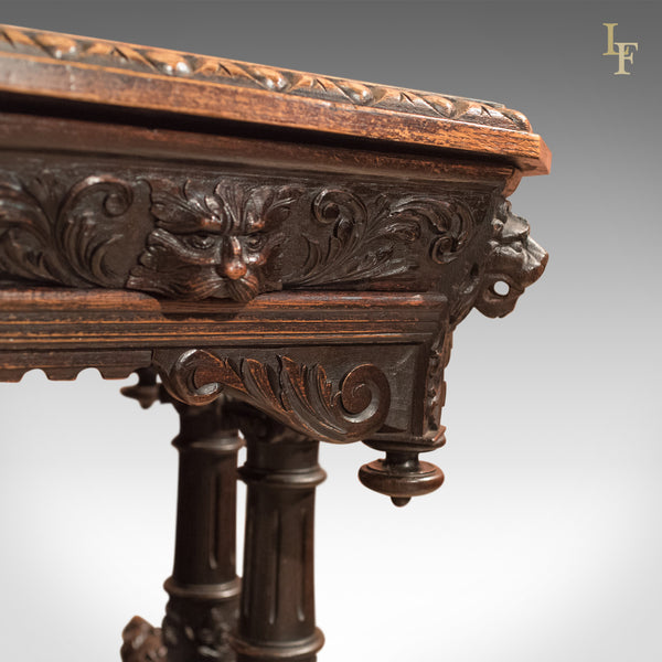 Antique Library Table, Victorian Carved Oak, Scottish c.1850 - London Fine Antiques
