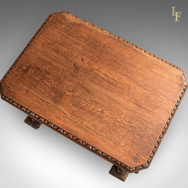Antique Library Table, Victorian Carved Oak, Scottish c.1850 - London Fine Antiques
