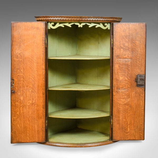 Antique Bow Fronted Corner Cabinet, English, Georgian, Oak, Hanging Circa 1770 - London Fine Antiques