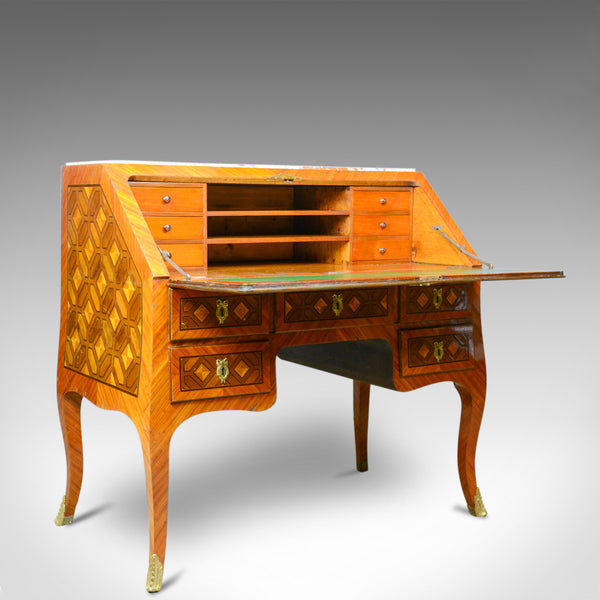 Antique Bureau, French, Marble Top, Kingwood, Marquetry Desk, Circa 1900 - London Fine Antiques
