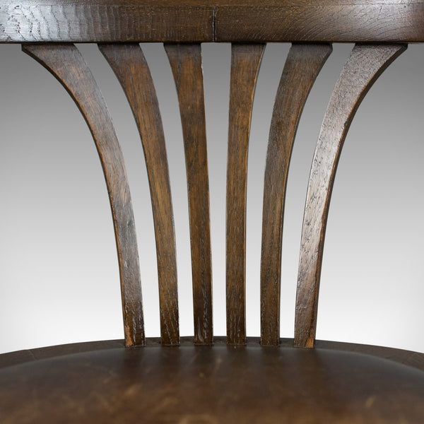 Antique Captain's Chair, English, Oak, Bow-Back, Leather, Smokers Circa 1910 - London Fine Antiques