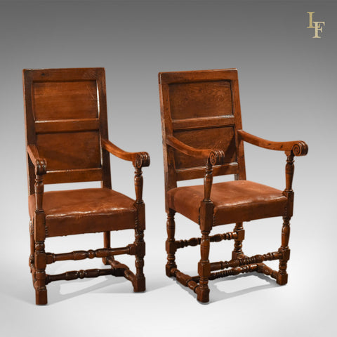 18th Century and Later Pair of Similar Panel Back Antique Armchairs - London Fine Antiques