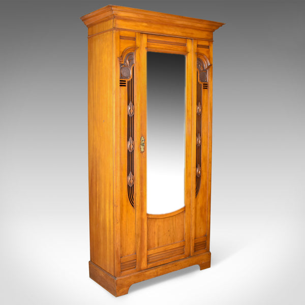 Antique Single Wardrobe, Satinwood, English, Compactum, Art Nouveau Circa 1920 - London Fine Antiques