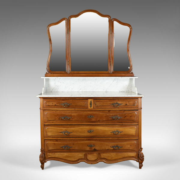 Antique Vanity Chest of Drawers, French, Marble Top, Mirror Back, Mahogany c1880 - London Fine Antiques