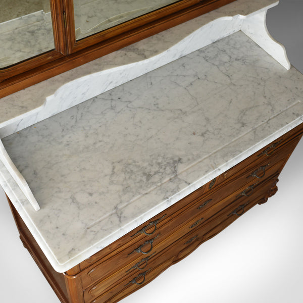 Antique Vanity Chest of Drawers, French, Marble Top, Mirror Back, Mahogany c1880 - London Fine Antiques