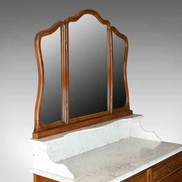 Antique Vanity Chest of Drawers, French, Marble Top, Mirror Back, Mahogany c1880 - London Fine Antiques