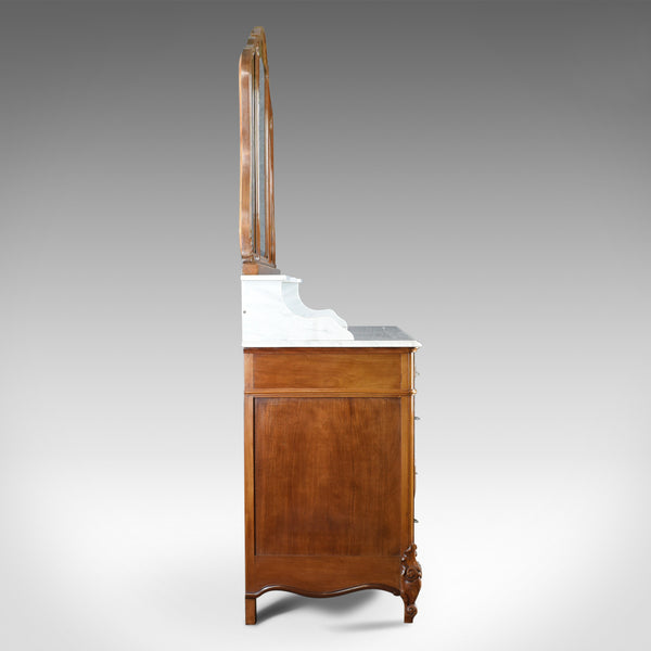 Antique Vanity Chest of Drawers, French, Marble Top, Mirror Back, Mahogany c1880 - London Fine Antiques