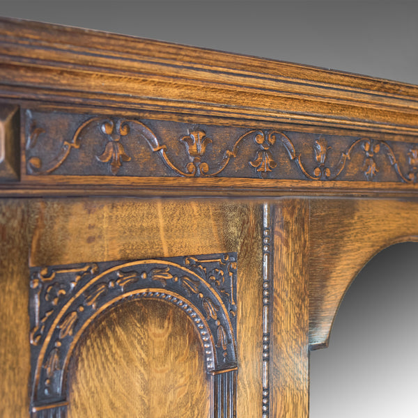 Antique Wardrobe, English Oak Mirror Door Compactum Gothic Overtones Circa 1910 - London Fine Antiques