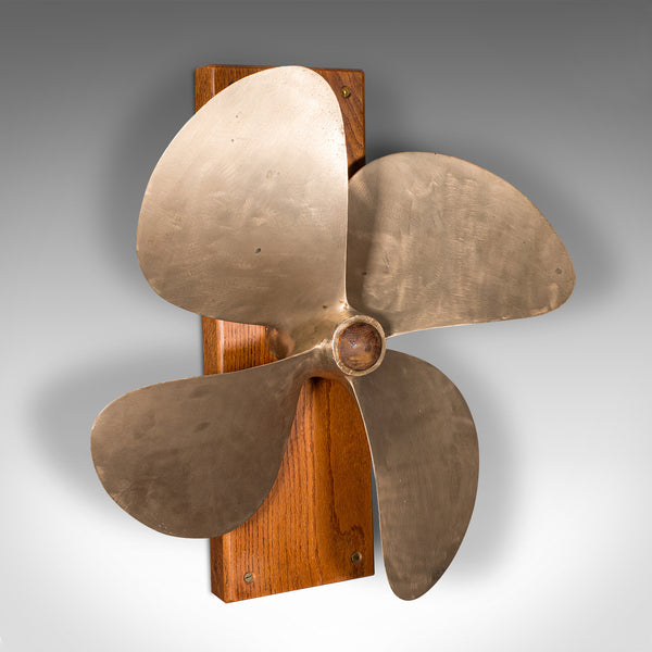 Large Vintage Ship Propeller Display, English Bronze, Oak, Maritime, Mid Century