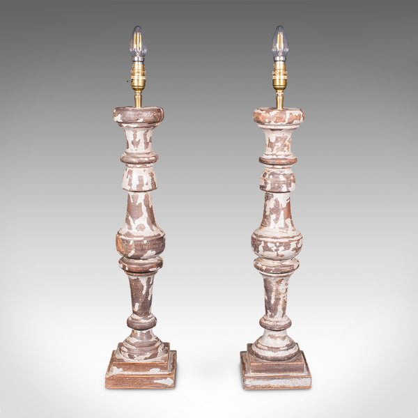 Pair of Antique Lamp Bases, English, Painted Pine Electric Light, Late Victorian