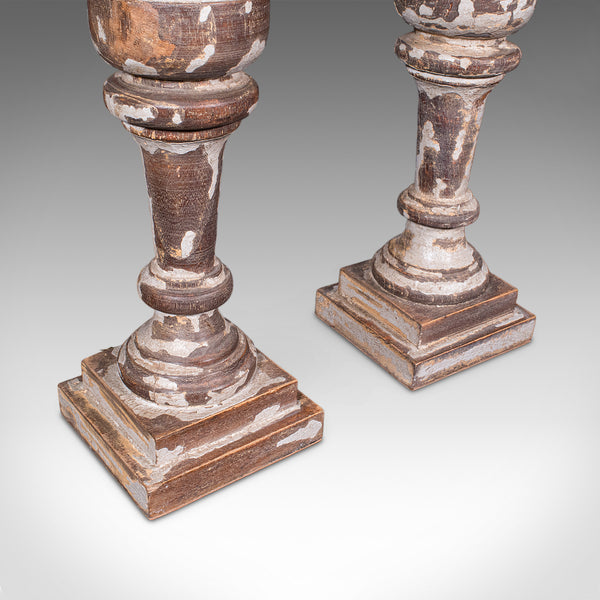 Pair of Antique Lamp Bases, English, Painted Pine Electric Light, Late Victorian