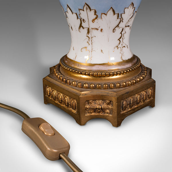 Vintage Cafe Lamp, French, Ceramic, Gilt Metal, Decorative Table Light, C.1930