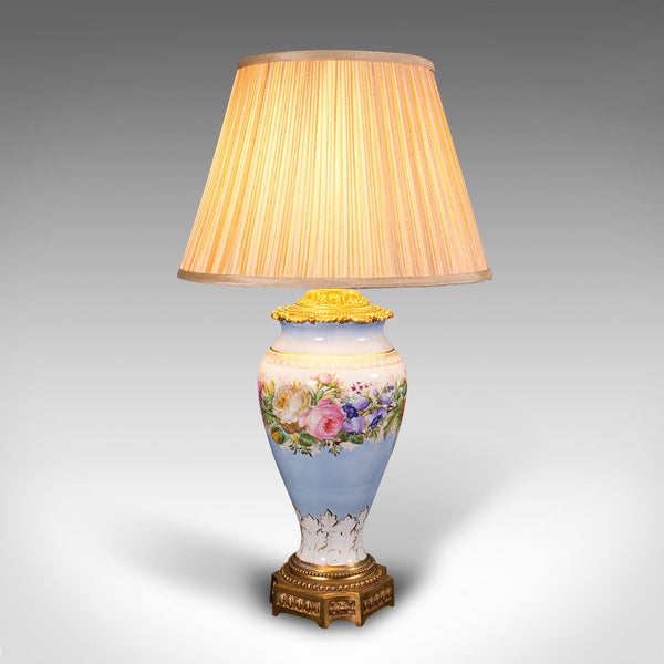 Vintage Cafe Lamp, French, Ceramic, Gilt Metal, Decorative Table Light, C.1930