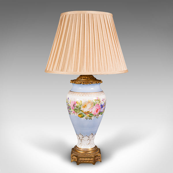 Vintage Cafe Lamp, French, Ceramic, Gilt Metal, Decorative Table Light, C.1930