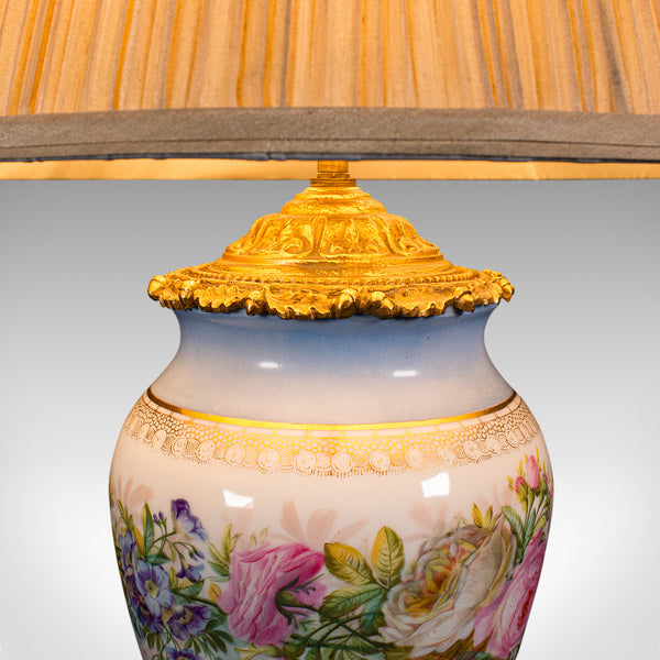 Vintage Cafe Lamp, French, Ceramic, Gilt Metal, Decorative Table Light, C.1930