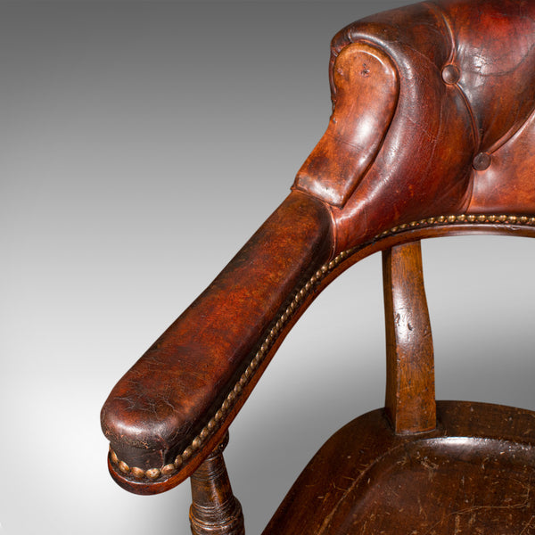 Antique Porter's Hall Chair, English, Leather, Rotary Desk Seat, Victorian, 1880