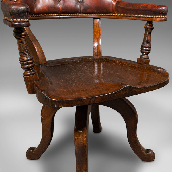 Antique Porter's Hall Chair, English, Leather, Rotary Desk Seat, Victorian, 1880
