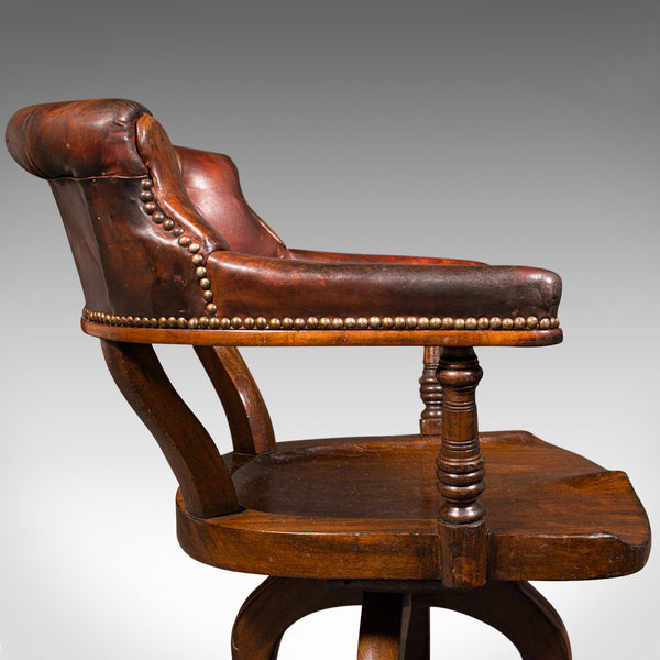 Antique Porter's Hall Chair, English, Leather, Rotary Desk Seat, Victorian, 1880