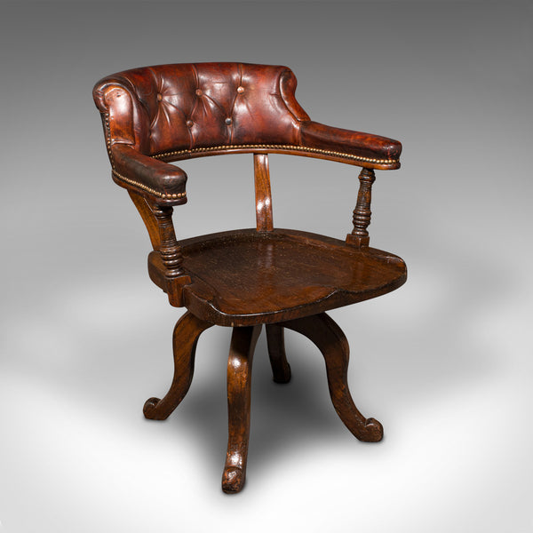 Antique Porter's Hall Chair, English, Leather, Rotary Desk Seat, Victorian, 1880