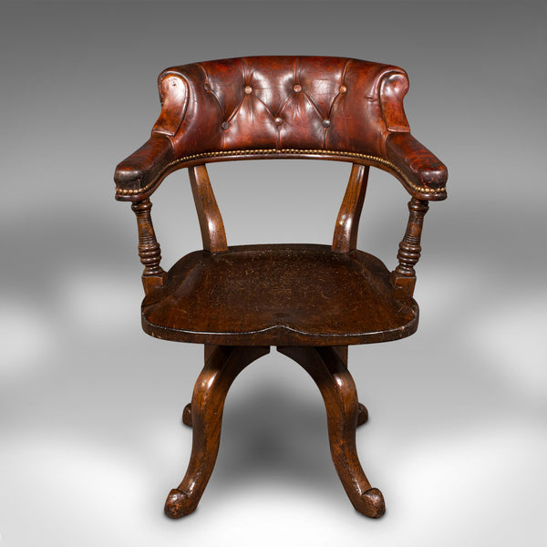 Antique Porter's Hall Chair, English, Leather, Rotary Desk Seat, Victorian, 1880