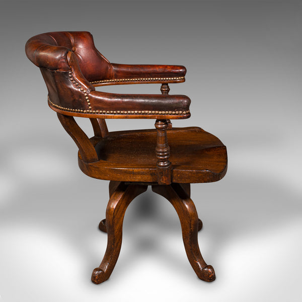 Antique Porter's Hall Chair, English, Leather, Rotary Desk Seat, Victorian, 1880