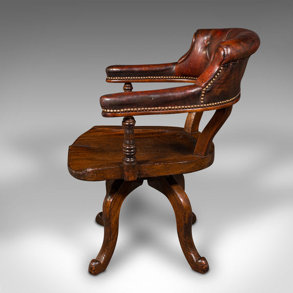 Antique Porter's Hall Chair, English, Leather, Rotary Desk Seat, Victorian, 1880