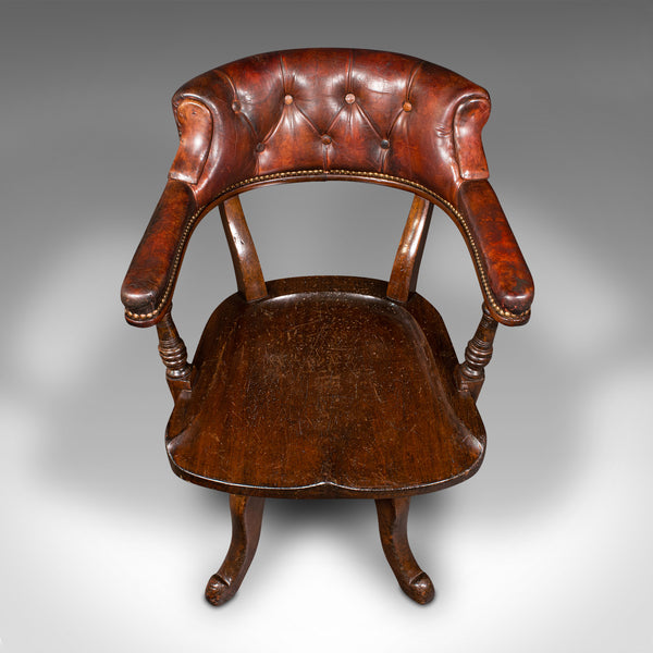 Antique Porter's Hall Chair, English, Leather, Rotary Desk Seat, Victorian, 1880