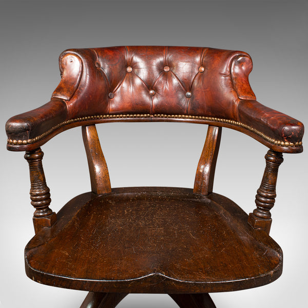 Antique Porter's Hall Chair, English, Leather, Rotary Desk Seat, Victorian, 1880