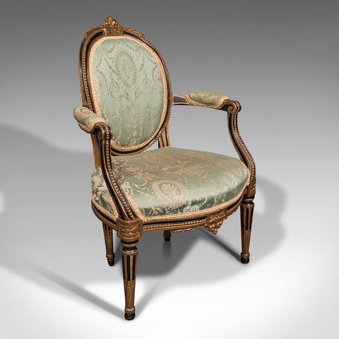 Antique Dressing Room Armchair, English, Elbow Chair, Silk Cotton, Regency, 1820
