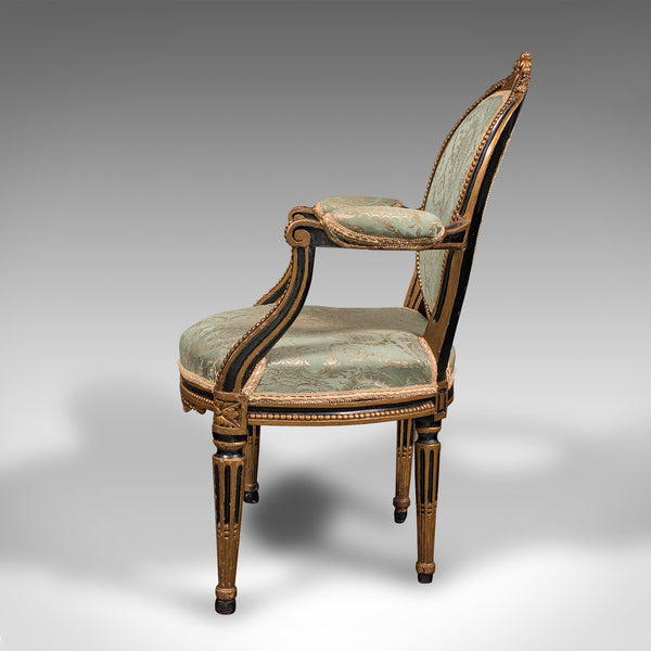 Antique Dressing Room Armchair, English, Elbow Chair, Silk Cotton, Regency, 1820