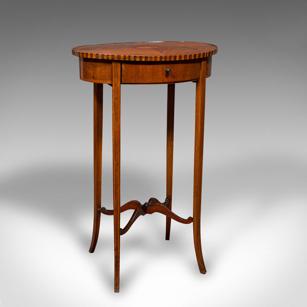 Small Antique Lamp Table, English, Oval, Side, Regency Revival, Edwardian, 1910